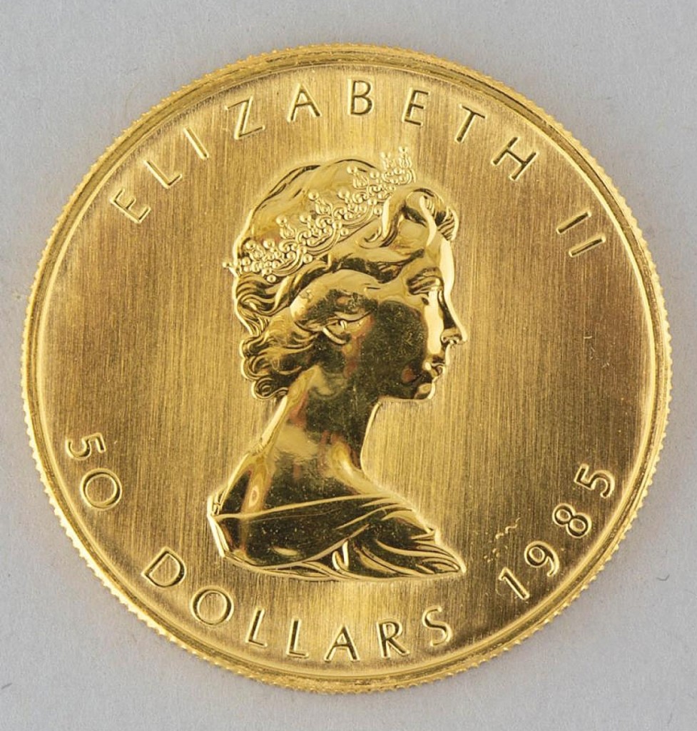 The Maury Lloyd Hanson Jr Revocable Trust for the Nature Conservancy offered about 30 gold Canadian Maple Leaf and Kugerrand coins, all estimated at $1,2/1,500 and each selling to the same local collector for $1,989.