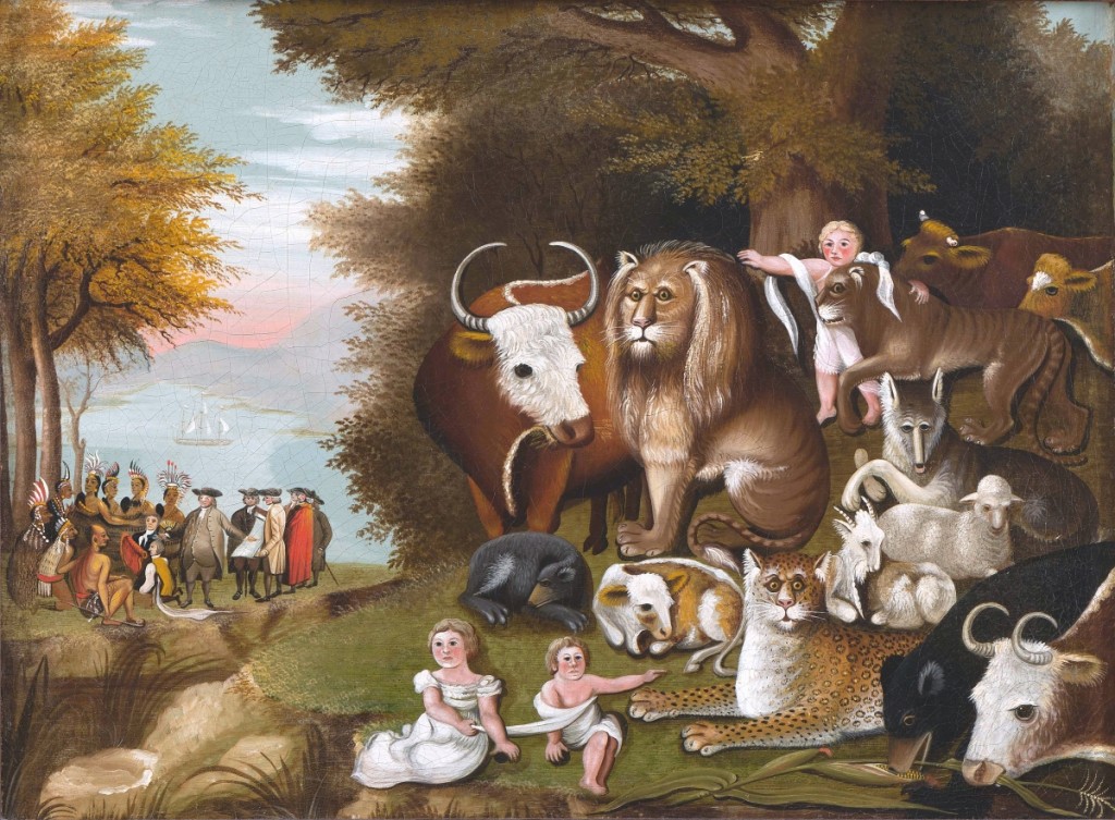 “Peaceable Kingdom,” Bucks County, Penn., 1832-34 Oil on canvas. Abby Aldrich Rockefeller Collection, gift of David Rockefeller.