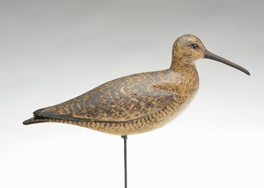 One of the highest prices of the sale was $168,000 paid for one of a group of three exceptional shore birds by William Bowman, Lawrence, N.Y. It was a hollow carved long billed curlew dating to the late Nineteenth Century. Its provenance is well-known, having been published and included in exhibitions.