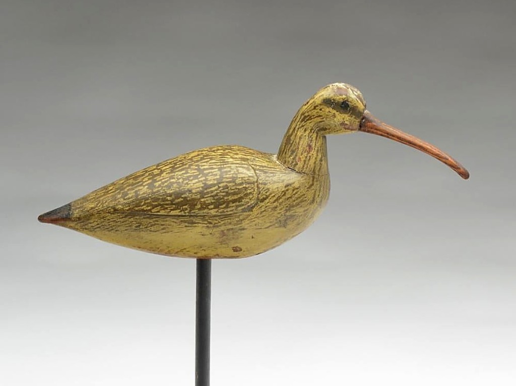 Luther Lee Nottingham was another of the carvers in the tradition of Cobbs Island. He worked in Cobbs Station and carved this curlew with a slightly turned head and relief carved wings. Its final price was $168,000.