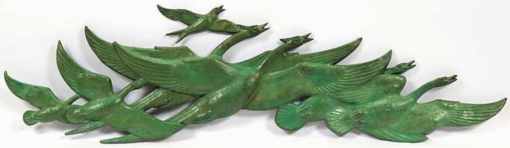 The lowest price for any Marshall Fredericks bronze sculpture sold in the sale was $14,880 for “Nature in Motion (Flying Wild Geese),” which sold to a local collector ($15/20,000).