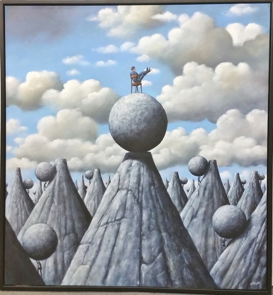 Magritte-like in its execution and titled “Superiority of Consequences,” this painting by Polish Surrealist Rafal Olbinski (b 1943) rose to $22,140 on 19 bids. The 38-by-35-inch acrylic on canvas painting was signed bottom right with a Jule Collins Smith Fine Art Museum at Auburn University label on stretcher verso.