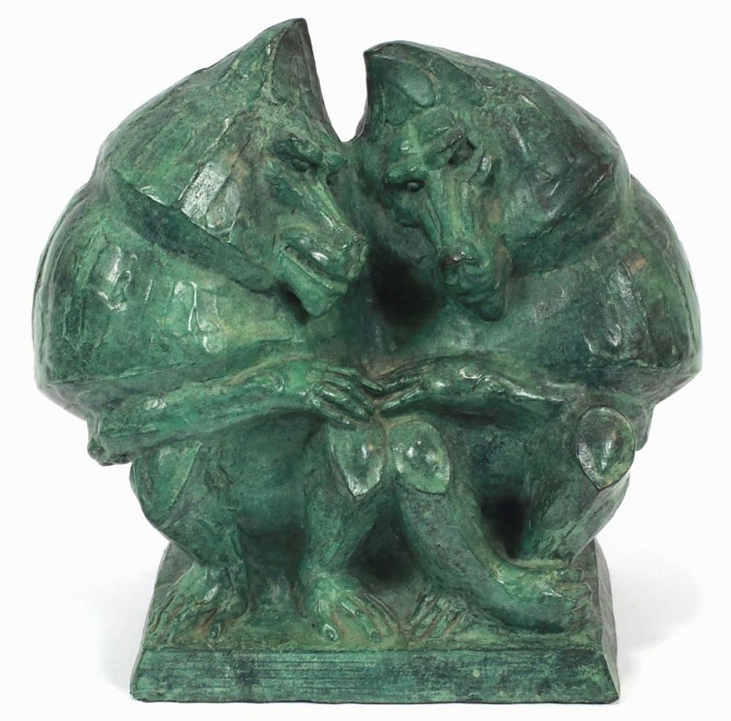 Purportedly a record price for this subject by the artist, Marshall Fredericks’ bronze “Anniversary Baboons,” sold to a phone bidder for $24,800 ($8/10,000).