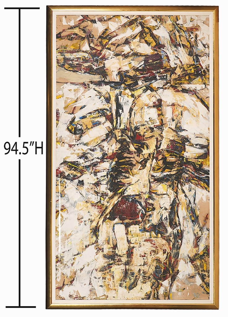 A 1955 oil on canvas abstract painting by Ernest Briggs Jr (American, 1923-1984), 94½ by 52 inches, brought $37,500.