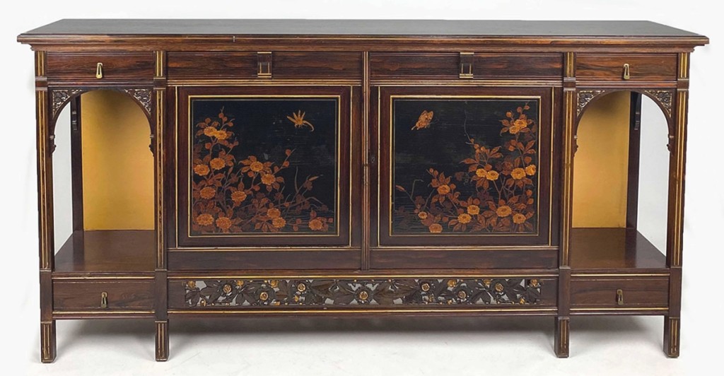 Unexpectedly, the top lot of the day was a circa 1880 cabinet by the Herter Brothers. Rosewood, inlaid with floral and insect designs, it finished at $48,800.