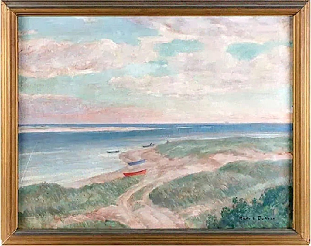 Still available from Garvey Rita Art & Antiques is “Chatham Beach,” an oil on Masonite by Harold Dunbar (1882-1953).