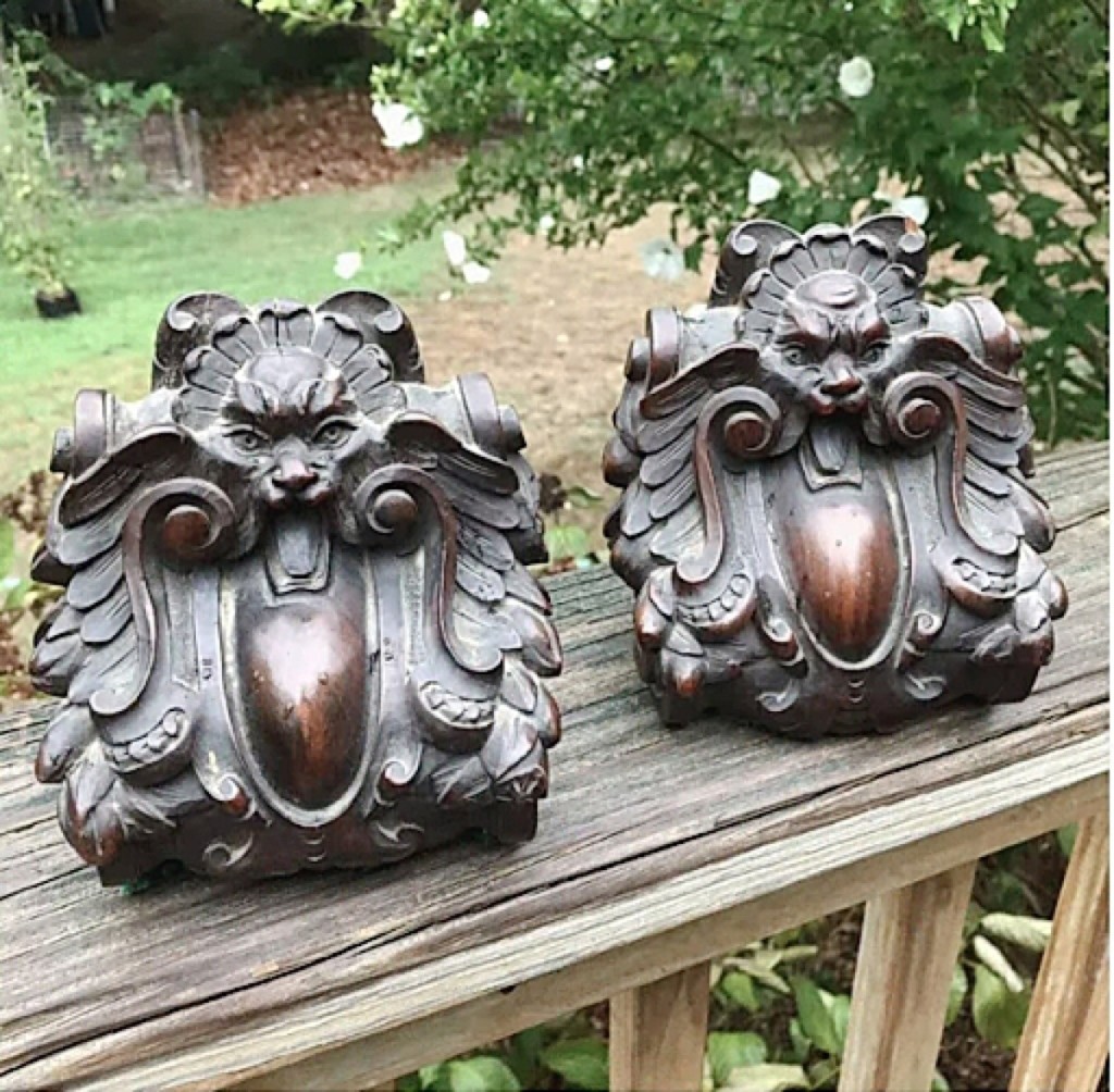 Carl Goveia offered an antique Nineteenth Century ornately handmade pair of wood carvings made into bookends.