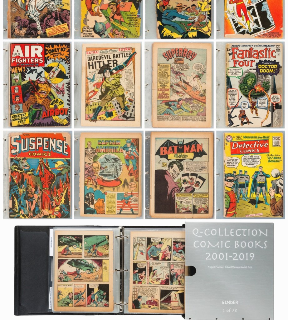 In 2001, when John Offerman Sindall, PhD found a rare 1939 copy of New York World’s Fair, the forerunner of DC’s World’s Best Comics, a restorer related to him that all comics would turn to dust with enough time — even encapsulated issues — as a result of the paper they were printed on. Thus began the Q-Preservation Project, where Sindall amassed 278 Golden Age and Silver Age key comics and 460 comic book-related items and had them disassembled and each page laminated using long-life UV resistant Mylar material. The project grew to 72 binders and the whole collection sold for $120,000.