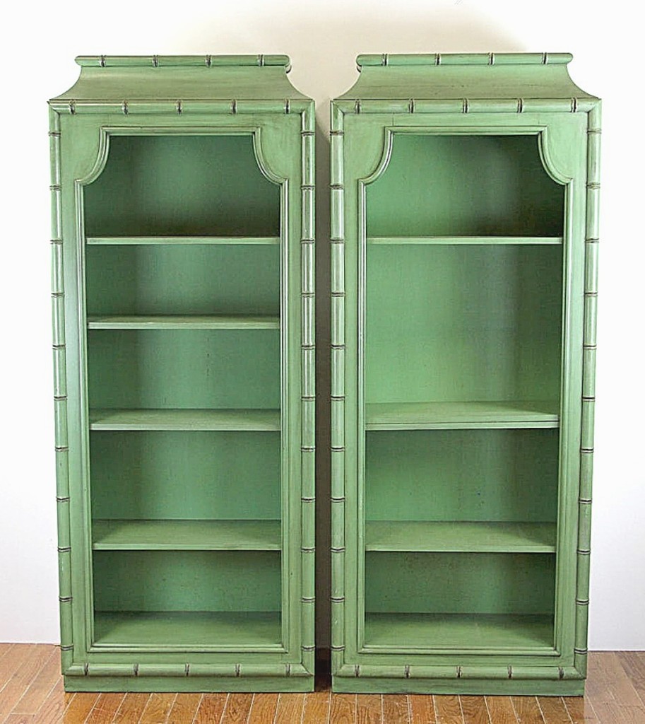 From the Leiman collection, this pair of faux bamboo green painted bookcases, 80 by 32 by 14 inches, sold for $8,500.