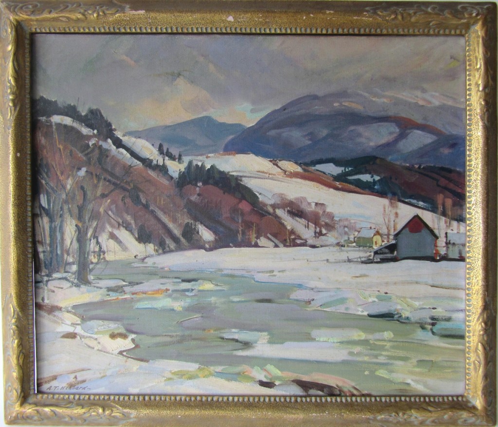 Topping the sale at $5,658 from a Boston-area collector was Aldro Thompson Hibbard’s oil on canvas “Ice Stream,” which measured 20 by 24 inches ($3/5,000).