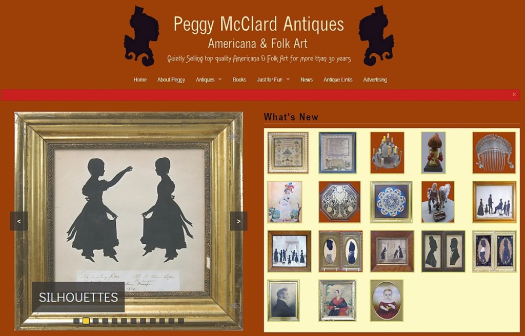 Silhouettes, portraits and framed folk art find new homes in the monthly update at Peggy McClard’s website, www.peggymcclard.com.