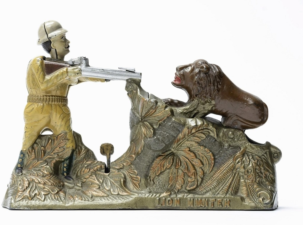 The highest performing bank in the sale was this iron mechanical Lion Hunter from J&E Stevens that sold for $33,000. It was ex Larry Feld.