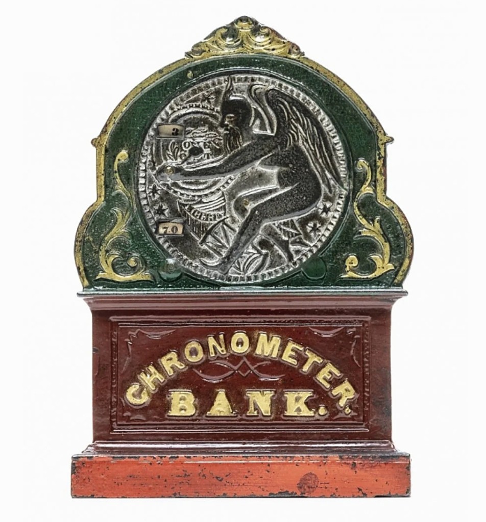 At $22,800 was the Chronometer iron mechanical bank, whose manufacturer is unknown. It was in pristine condition.
