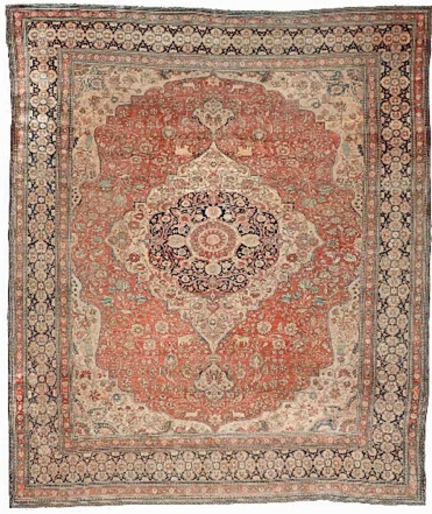 Mohtasham Kashan rug, Persia, late Nineteenth Century, 9 feet 10 inches by 11 feet 6 inches, realized $8,950.