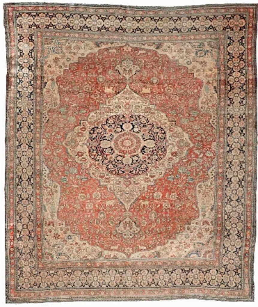 Mohtasham Kashan rug, Persia, late Nineteenth Century, 9 feet 10 inches by 11 feet 6 inches, realized $8,950.