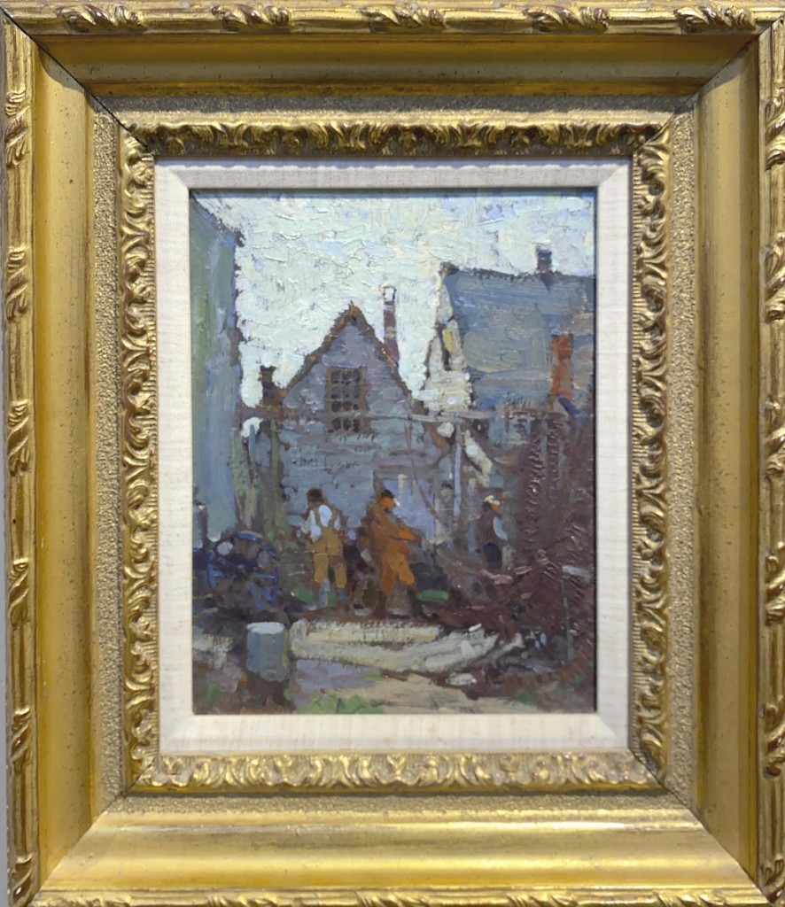 A surprising result was $8,610 realized for Harry A. Vincent (1864-1931), “Net Menders, Cape Ann,” a small oil on board work that measured just 10 by 8 inches and sold to a trade buyer bidding online ($2/3,000).