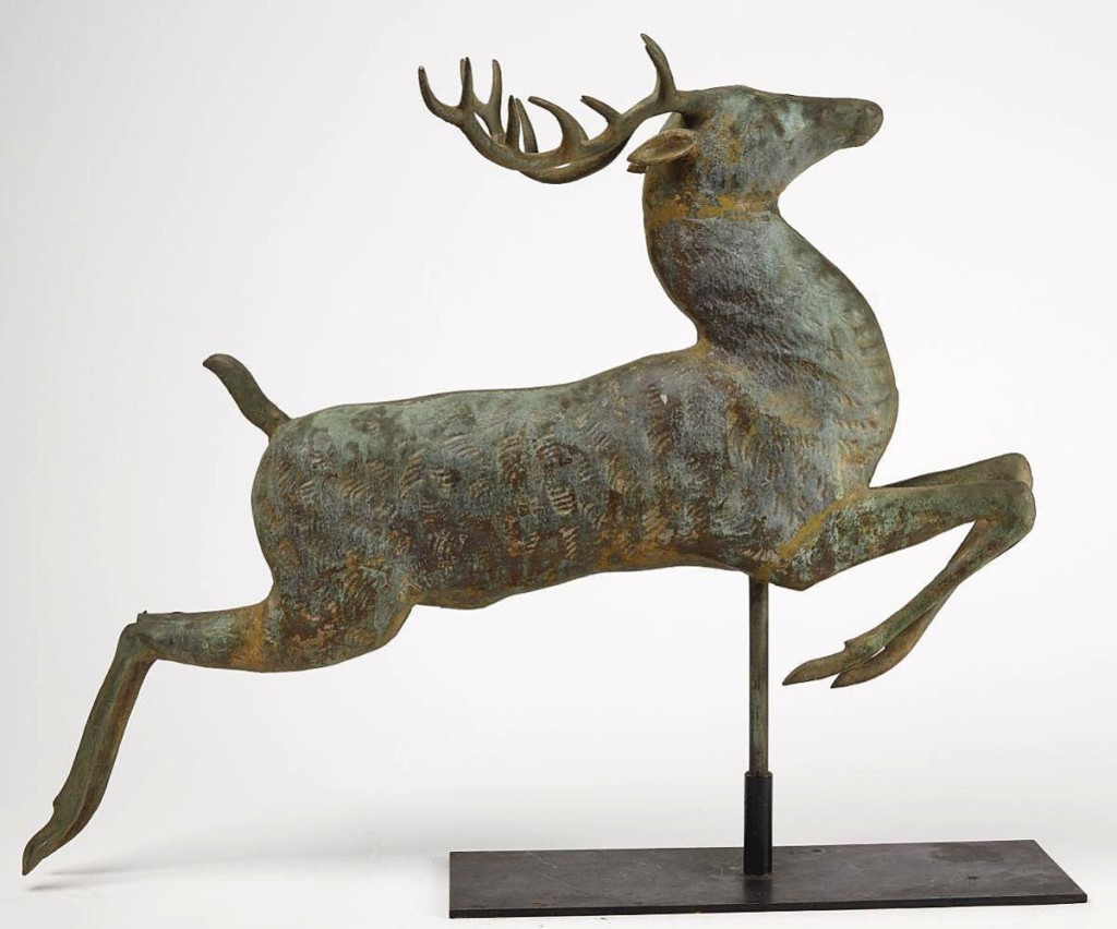 Giampietro sourced this leaping stag weathervane, attributed to Harris & Co., from a local collector. A trade buyer, bidding on the phone, bagged it for $11,562 ($5/10,000).