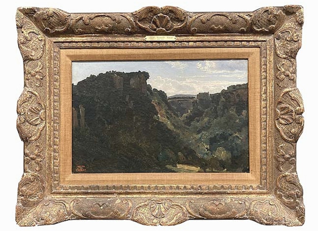 Bidders from Italy, France, the United Kingdom and the United States vied for this 9½-by-14¼-inch oil on canvas painting by Jean-Baptiste-Camille Corot (French, 1796-1875), which sold above high estimate at $57,000, the top lot in the sale. “Castel-Saint-Elia,” a lush landscape of a commune in the province of Viterbo, Italy, is going back to Paris.