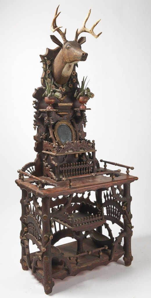 The top lot from the collection of Jim and Nancy Glazer was this important folk art hall stand that Giampietro deemed “a really great thing.” It sold to a phone bidder, underbid by a trade bidder in the room, for $25,000 ($8/12,000).