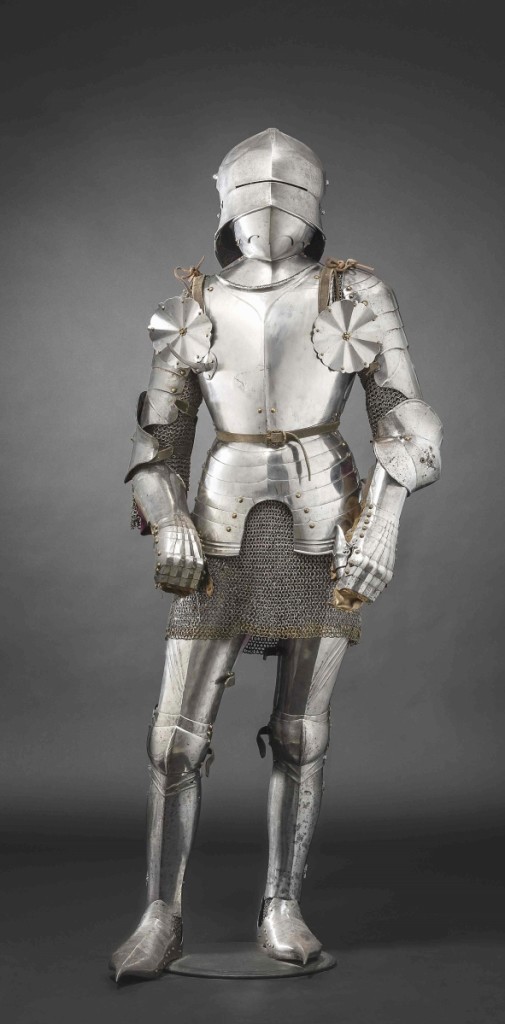 The highest price achieved among three suits of armor in the sale was for this circa 1480-1500 Southern German Gothic full field suit, parts of which may have been made in Innsbruck. It brought $139,578.