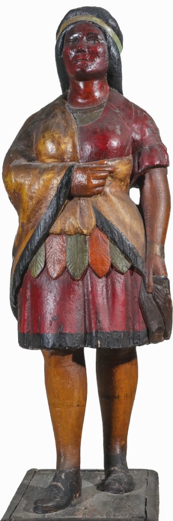 Attributed to Samuel Robb, this tobacconist figure on pedestal sold for $13,560. She measured 69 inches high.