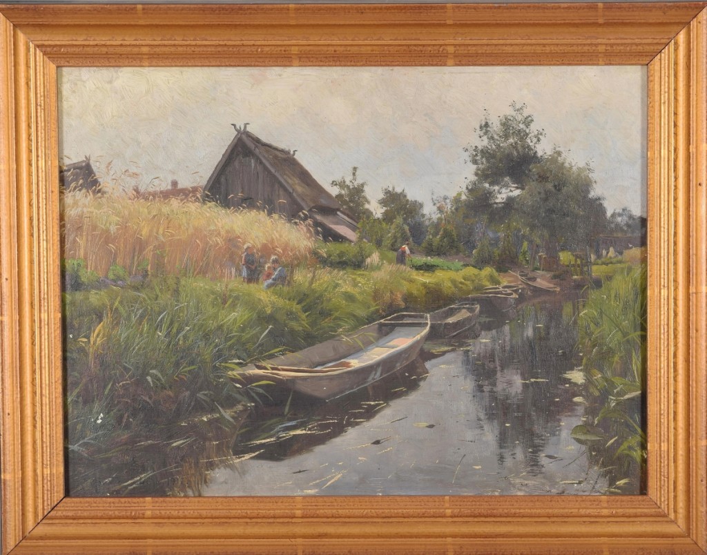 At $9,520, “Leipe,” a landscape by Danish painter Peder Mork Monsted, was the second highest priced item of the day. It was signed and dated 1911.