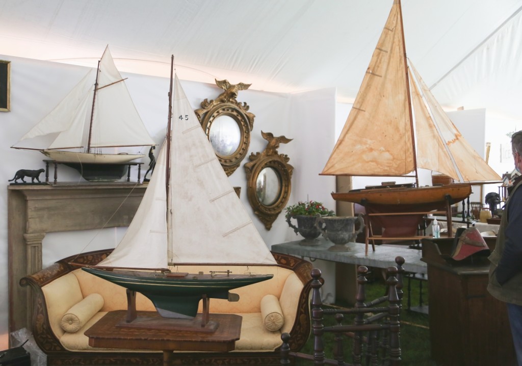 From the Saugerties Antiques Center, Saugerties, N.Y., were these three pond boats that hailed from one collection. The largest example on the right was Dutch while the two on the left were American.           —Antiques At Fletcher Fields