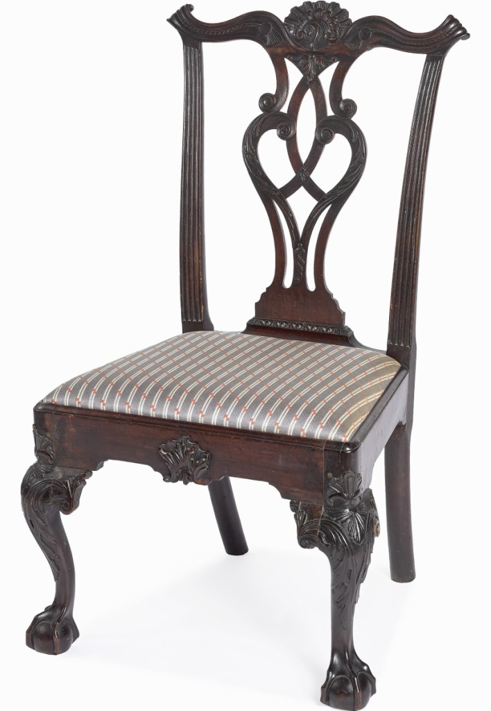 Mr and Mrs George P. Bissell Jr spent their lives amassing a collection full of heart, warmth and character, as well as more than a few important pieces. One of these was a Philadelphia Chippendale mahogany dining chair, circa 1770, with carving attributed to an unidentified maker dubbed the “spikey leaf carver.” The chair was propelled by strong bidding to a final price of $103,700 against a $15/25,000 estimate and was won by a private collector.