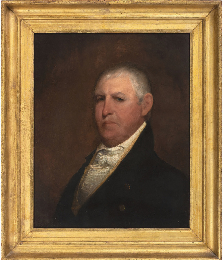 Matthew Harris Jouett’s (1788-1827) circa 1818 portrait of Governor Isaac Shelby (1750-1826) topped the sale, bringing $112,500 from a Kentucky private collector bidding on the phone who beat out three other phone bidders. The 25¾-by-20-inch oil on cradled panel portrait had never left the Shelby family and was the original upon which all later copies were based. Seldom seen and never publicly exhibited, the portrait had been cited in several works on the artist and Kentucky painting ($75/100,000).