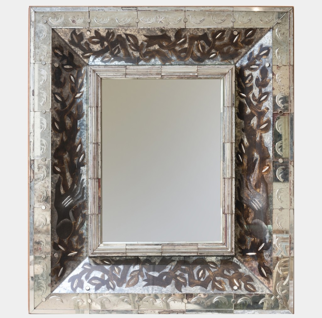 A European bidder won this French Art Deco verre églomisé mirror, which brought a robust $88,560, against an $800-$1,200 estimate. The 4-foot-3-inch-by-44-inch mirror had been by repute acquired from Galerie Darenberg, Louvres des Antiquaires in Paris in the 1980s.