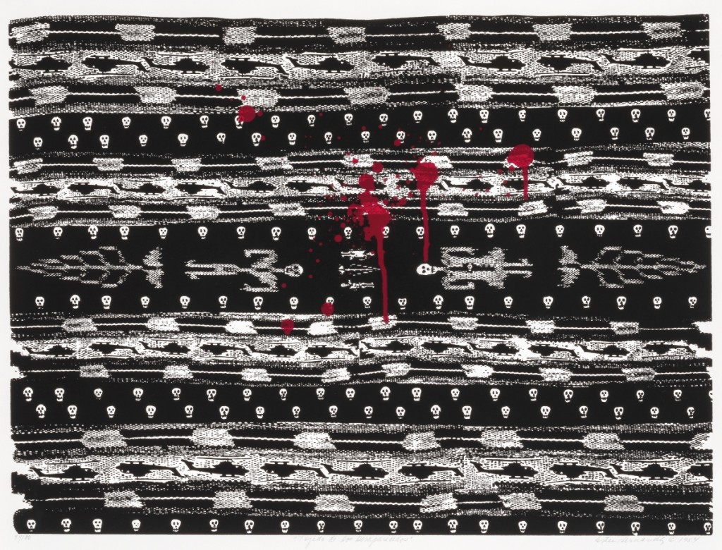 “Tejido de los desaparecidos (Weaving of the Disappeared),” by Ester Hernández (b 1944, Dinuba, Calif.). Serigraph, 51/100, 17 by 22 inches (paper size). National Museum of Mexican Art Permanent Collection. Photo credit Michael Tropea.