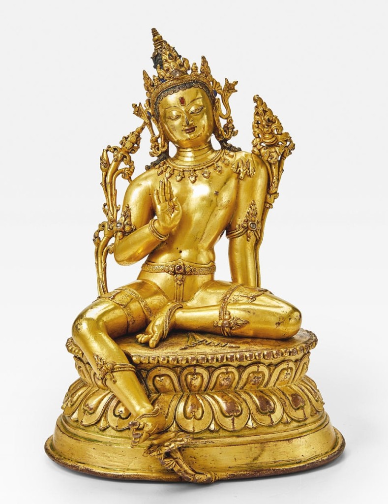 Topping the Indian, Himalayan & Southeast Asian Art Sale was this gilt-copper alloy figure of Maitreya Khasa Malla, Thirteenth/Fourteenth Century, which sold for $680,075.