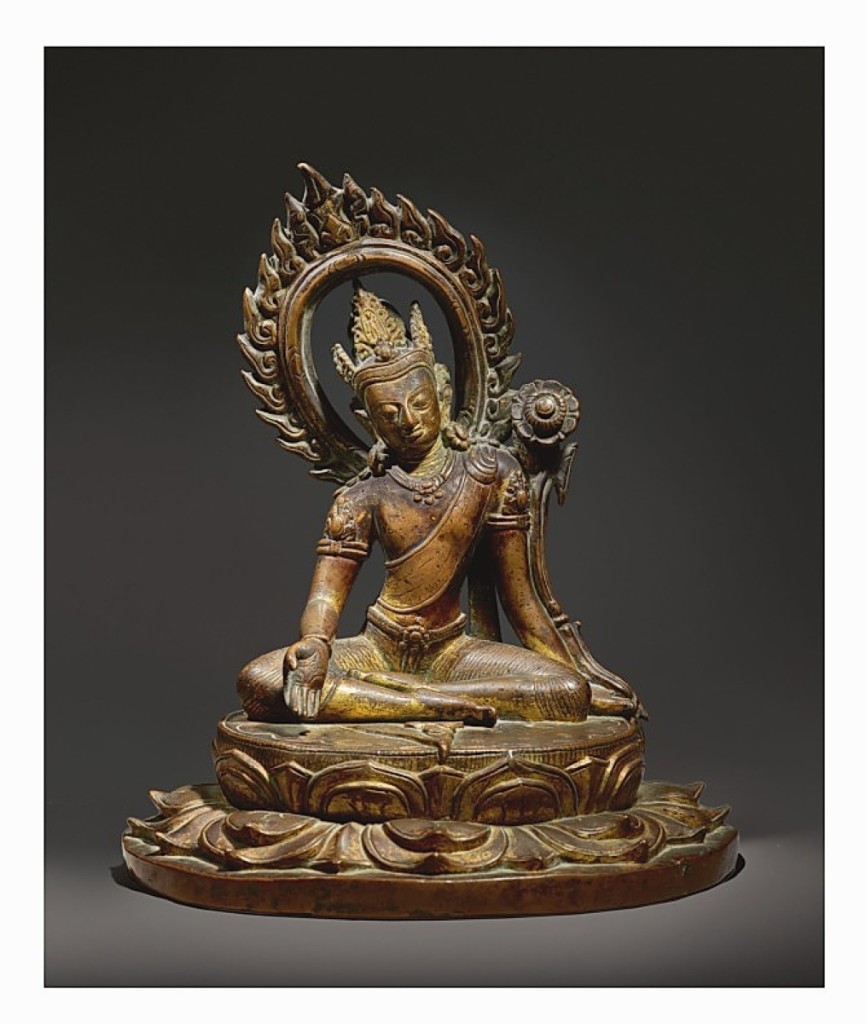 A gilt-copper figure of Avalokiteshvara, Nepal, Ninth/Tenth Century, achieved $830,700 (Indian, Himalayan and Southeast Asian art).