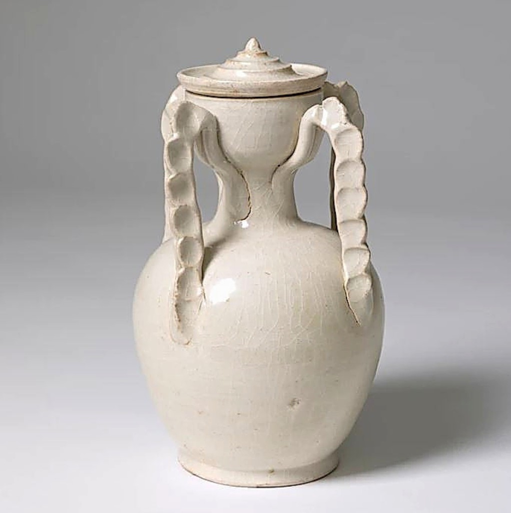 Southern Qingbai lidded jar with pinched handles, Song dynasty, China. Ex Robert Hatfield Ellsworth Collection. Zetterquist Galleries, New York City.