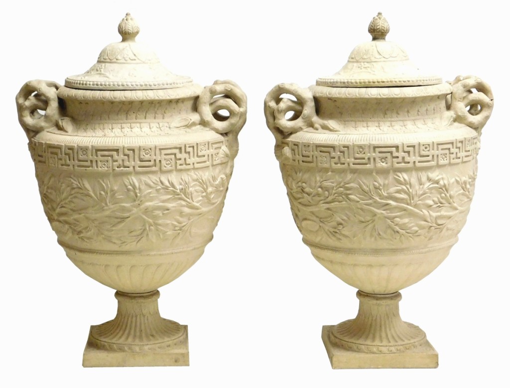 A pair of cast cement garden urns with covers weighed in at $5,700.