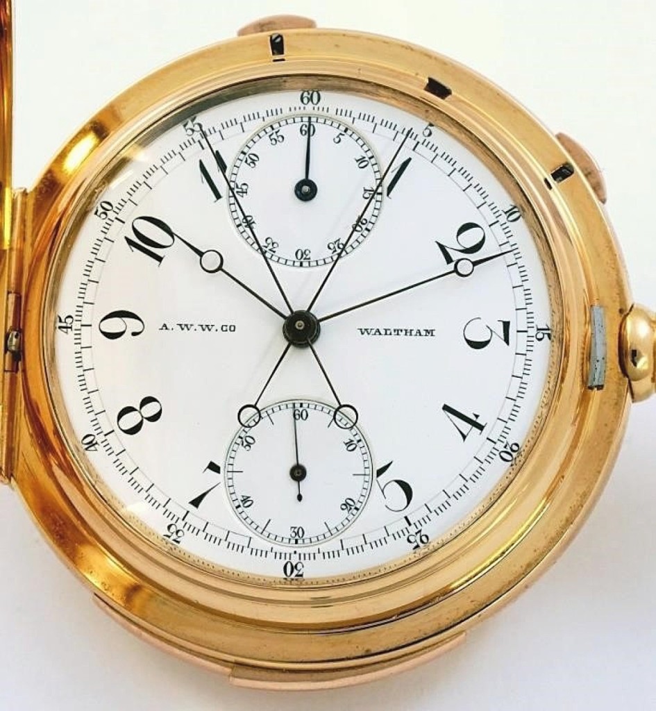 This Waltham one-minute repeater with split-seconds chronograph and a 60-minute register was one of the three known examples and it sold for $100,000, well over the estimate. Only three total American pocket watches have reached the six-figure mark at auction, Jones & Horan has now sold two of them.