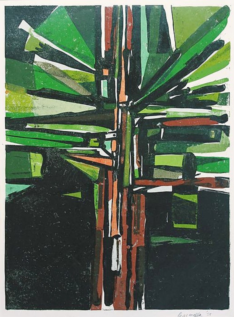 On offer with Santa Rosa, Calif.’s The Annex Galleries is “Tree Burst” by American abstract expressionist printmaker Edmond Casarella (1920-1996). The work dates to 1958 and is an example of color paper relief printmaking, a technique he is often credited with inventing. It was priced at $2,400.