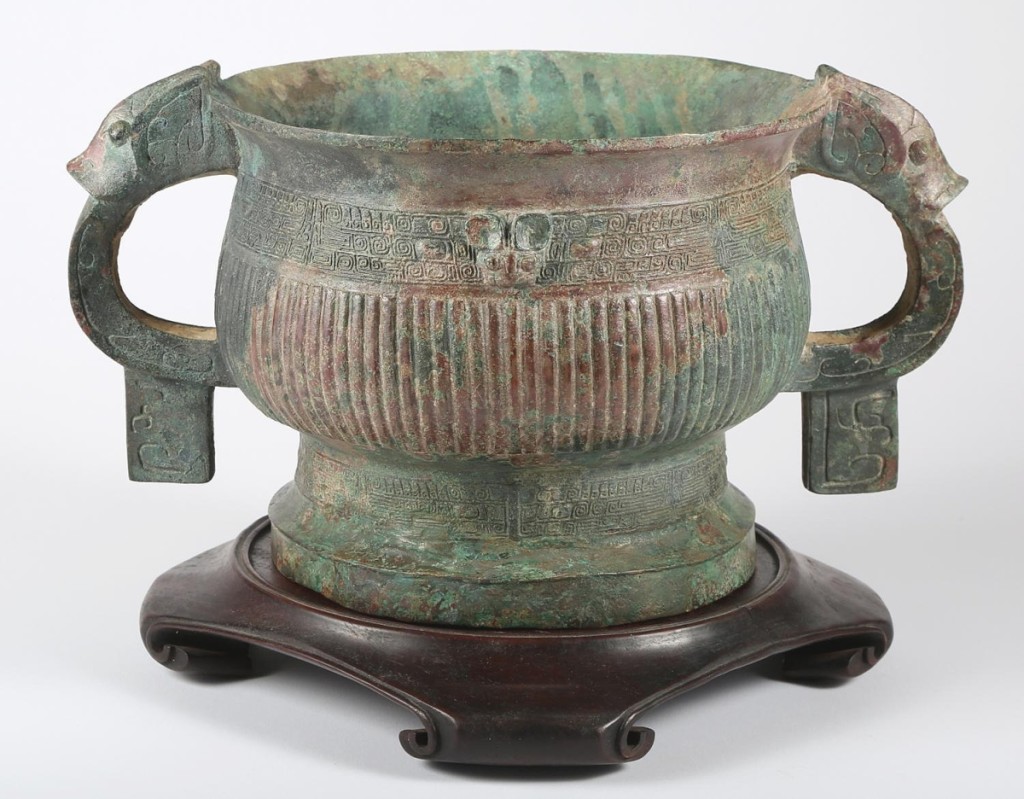 “Everyone who looked at it thought it looked authentic; the seller is thrilled,” Mason said of this Chinese Western Zhou bronze gui that featured an incised inscription on the interior and stood 5-  inches tall. Lacking scientific tests, it had been estimated conservatively at $500/800, but Mason said, “In the end, it didn’t matter. We had many international bidders on it.” It sold to a Chinese buyer for $71,875.