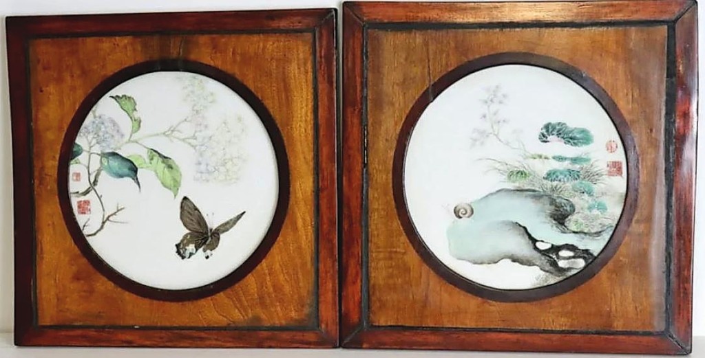 The sale’s top lot was this pair of Chinese enamel decorated circular plaques that sold to an overseas buyer for $42,500. Ron Clarke said the Armonk, N.Y., consignor did not know their value and they were a nice surprise. The auction house described their decoration as “one with a depiction of a gilt-decorated butterfly amongst flora, and the second a portrayal of a snail atop a series of rocks with Lingzhi in the background.”