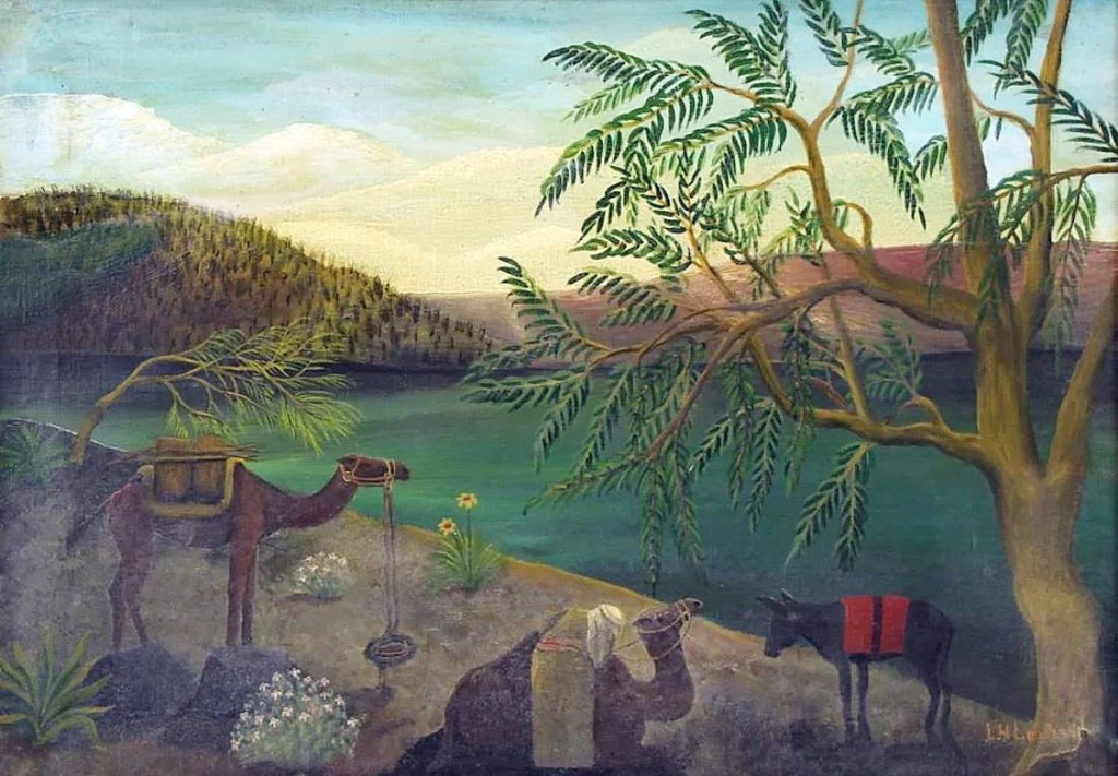 An Orientalist scene by Lawrence Lebduska (American, 1894-1966) sold for $26,250. Featuring a singular figure with two camels and a donkey at the edge of an oasis, Clarke’s fine art specialist William Schweller called it “a unique package presented very well.” The oil on canvas, 20 by 27¾ inches, sold to an American bidder.