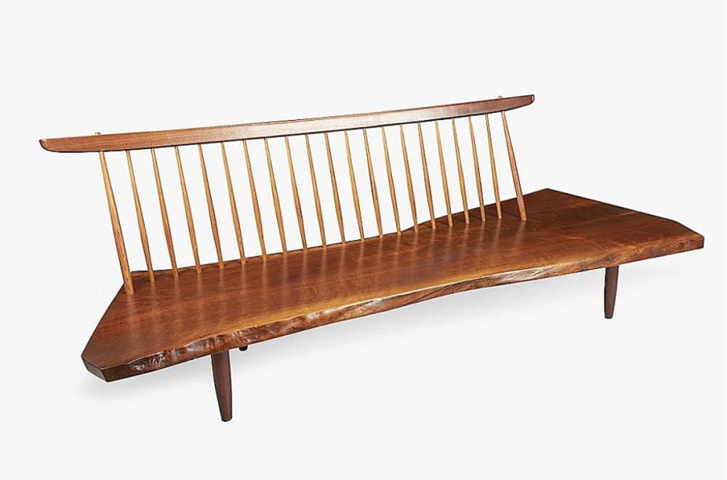 Highest among the works from George Nakashima was this Conoid Bench in American black walnut and hickory that sold for $46,875. The same consignor’s estate offered up a dining table, $20,000, and four chairs, $15,000, from the same series but mostly different years. She also held the Nakashima music stand separately pictured.