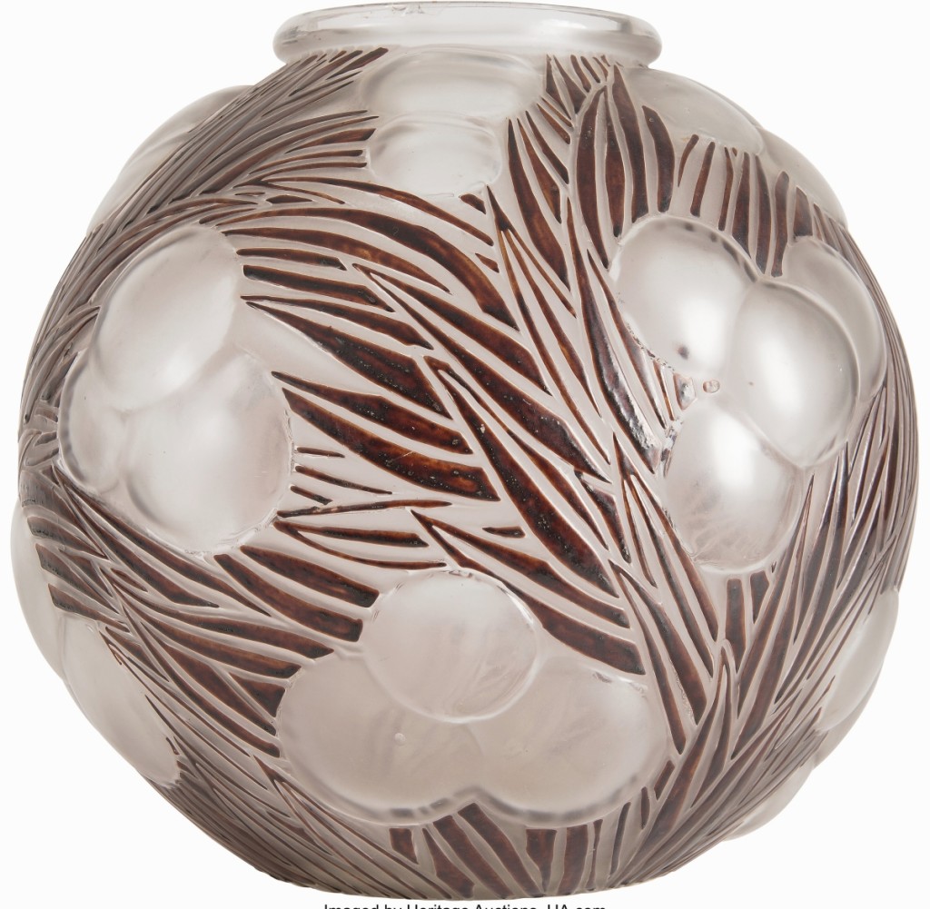 A strong result earlier in the year for a different version of Rene Lalique’s “Oranges” vase prompted the consignment of this brown enameled and frosted glass vase. A Moscow buyer of Lalique and Gallé appreciated the rare color and fresh-to-the-market appeal of this one and acquired it for $37,500.