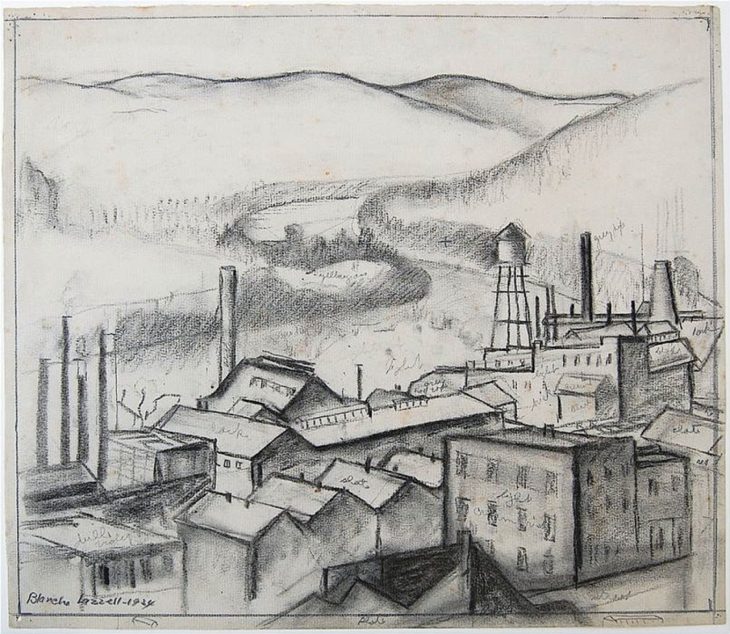 Marc Chabot was exhibiting “The Monongahela at Morgantown” by Blanche Lazell (American, 1878-1956), which he said was a study for one of the artist’s greatest prints. He noted the stylistic attributes of Lazell’s work in Provincetown and the appeal to Arts and Crafts collectors. The 1934 charcoal drawing with traces of pencil was priced as “inquire.” Marc Chabot Fine Arts, Southbury, Conn.