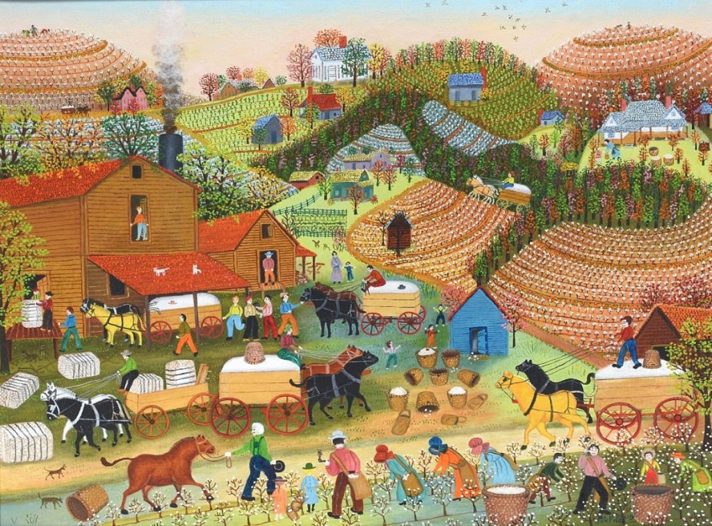 The Georgia memory painter Mattie Lou O’Kelley (1908-1997) was represented by this oil on canvas painting, “The Cotton Ginning In Georgia,” which sold for $23,400. Dated 1982, 32 by 24 inches.