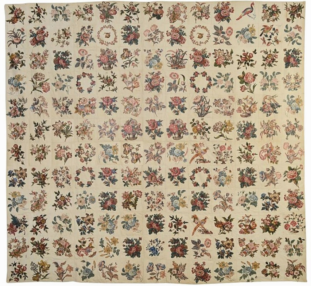 This broderie perse album quilt with Stella Rubin was from Trenton, N.J., and dated 1843. Featuring 156 blocks — an unusually large number — the quilt had descended in the Valette, McNeely, Aiken and Coleman families but, perhaps more importantly, had been in the collection of early quilt scholar Florence Peto. It was priced at $19,000 and still available at press time. Darnestown, Md.