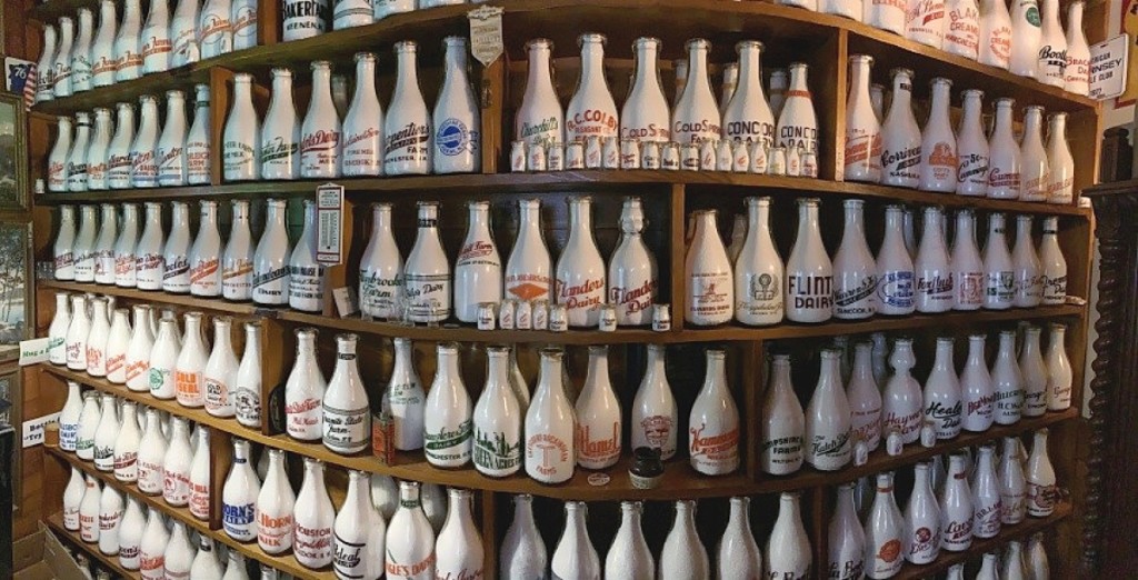 Swanson’s milk bottle collection was nearly encyclopedic with more than 250 different New Hampshire dairies represented, a portion of which is shown here. Collectively, the bottles brought $6,000.
