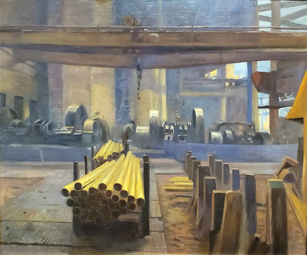 “Chase Rolling Mill” by Elsie Rowland Chase, circa 1895. Oil on Masonite board. Mattatuck Museum, gift of Fredericka Chase.
