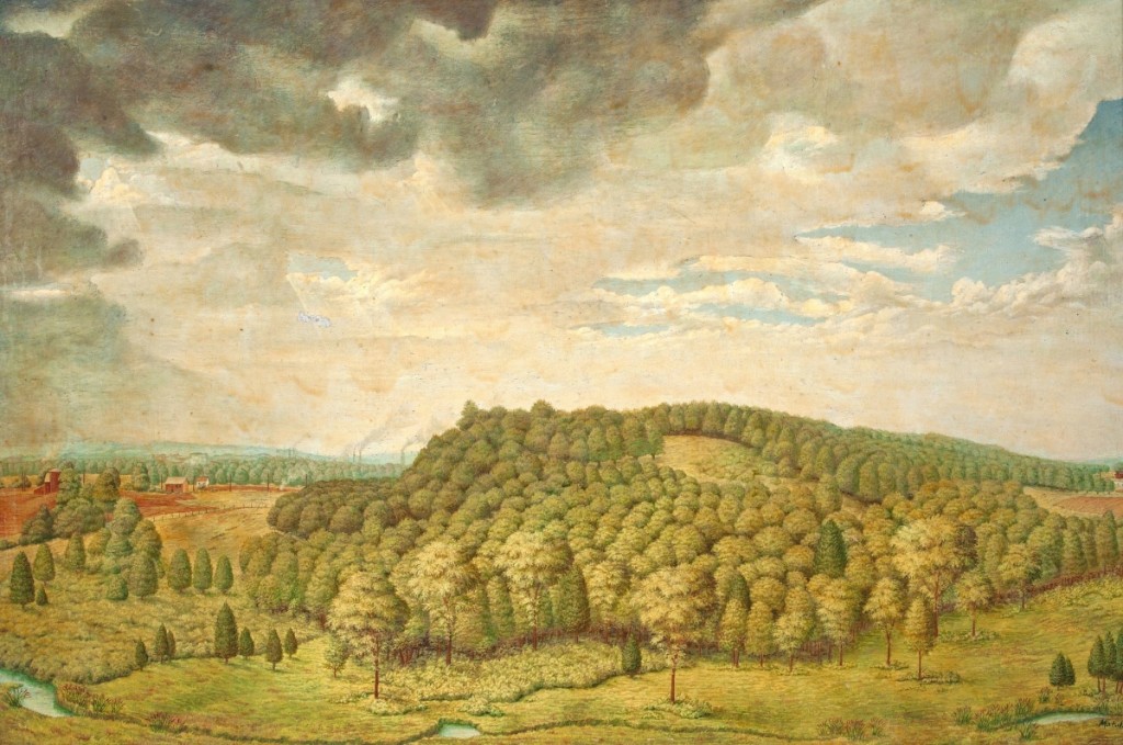 “New Britain Seen From Newington” by John G. Matilus, 1942. Tempera on panel. New Britain Museum of American Art, gift of David Matulis.