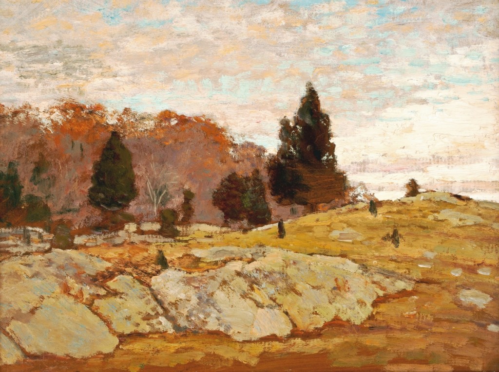 “Connecticut Cedars” by Allen Butler Talcott, 1887-1908. Oil on board. New Britain Museum of American Art, John Butler Talcott Fund.