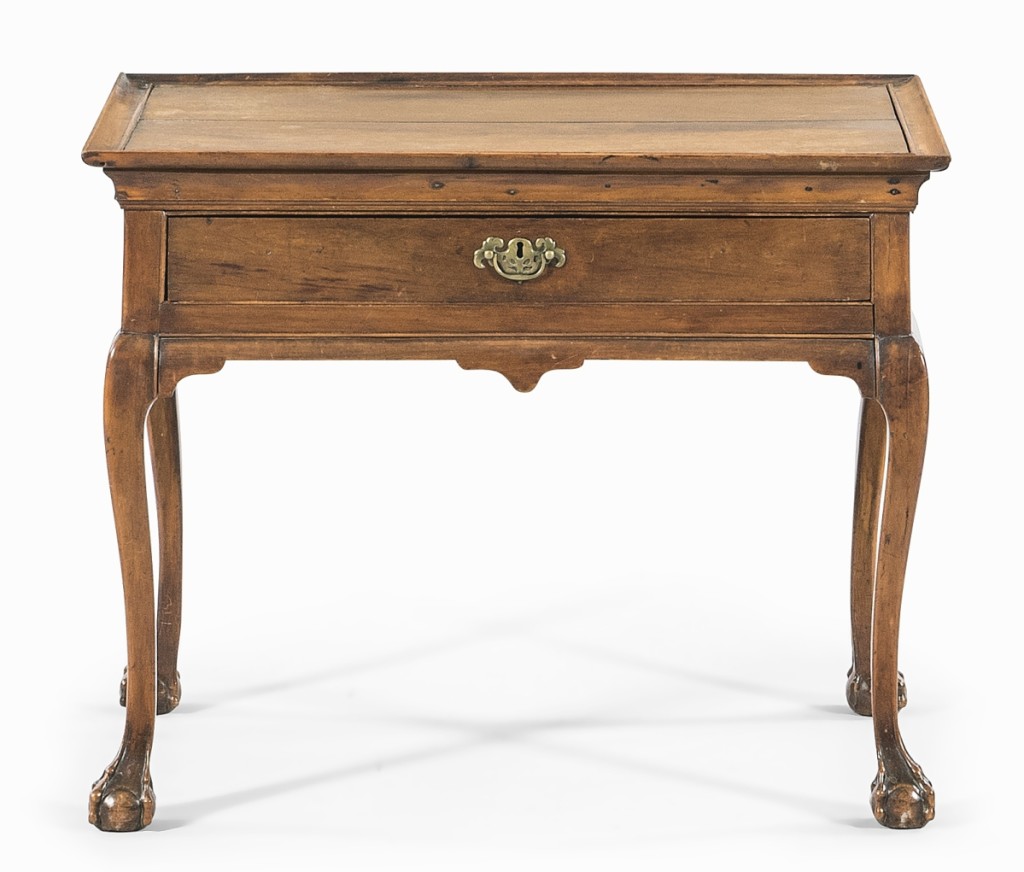 Fletcher described this Chippendale cedar and walnut tea table, made in Bermuda in the last half of the Eighteenth Century as “very sophisticated.” It brought the highest price of three lots of Bermuda furniture in the sale, selling for $32,500 against an estimate of $4/6,000.